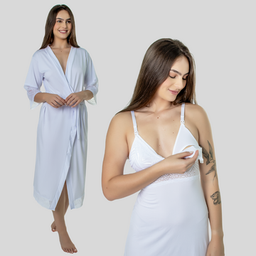 Kit Robe Noiva Roupão Camisola Amamentação Curta Maternidade