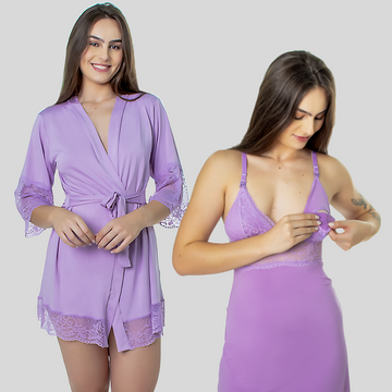 Kit Robe Noiva Camisola Amamentação Curta Gestante Maternidade