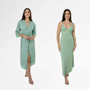 Kit Robe Noiva Roupão Camisola Amamentação Longa Maternidade - Teos - Altiê Intimate
