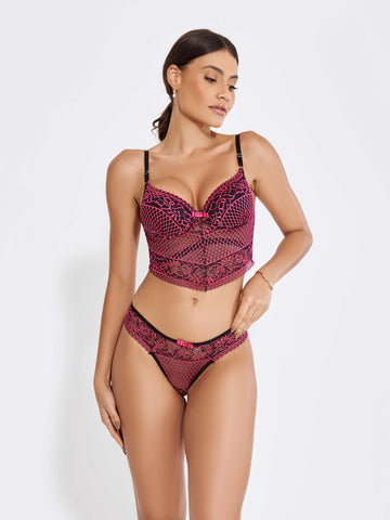 Conjunto Lingerie Cropped Sexy Em Renda Bicolor Com Bojo-PRETO - Altiê Intimate