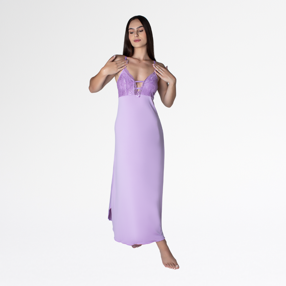Camisola Renda Sensual Longa Conforto Elegante Feminina - Lavanda - Altiê Intimate
