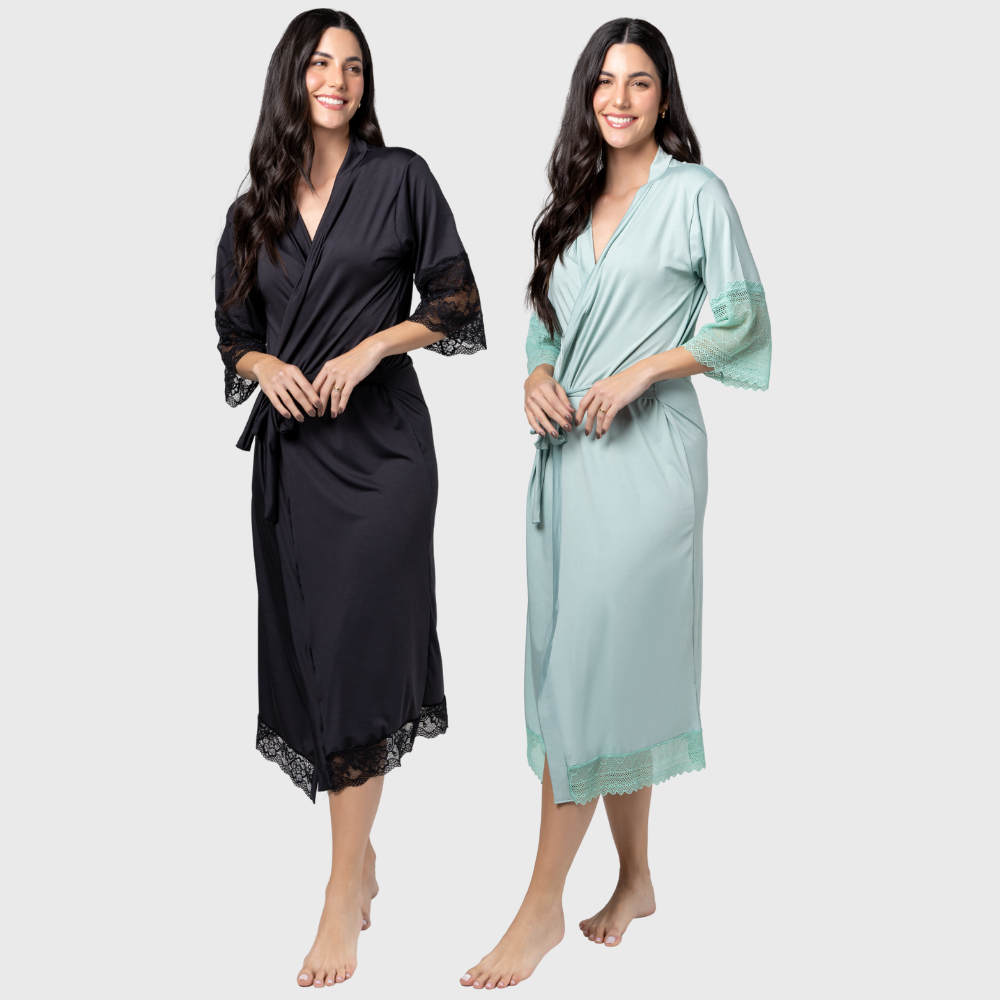 KIT 2 ROBE NOIVA FEMININO ROUPÃO DE RENDA LUXO HOBE - Altiê Intimate