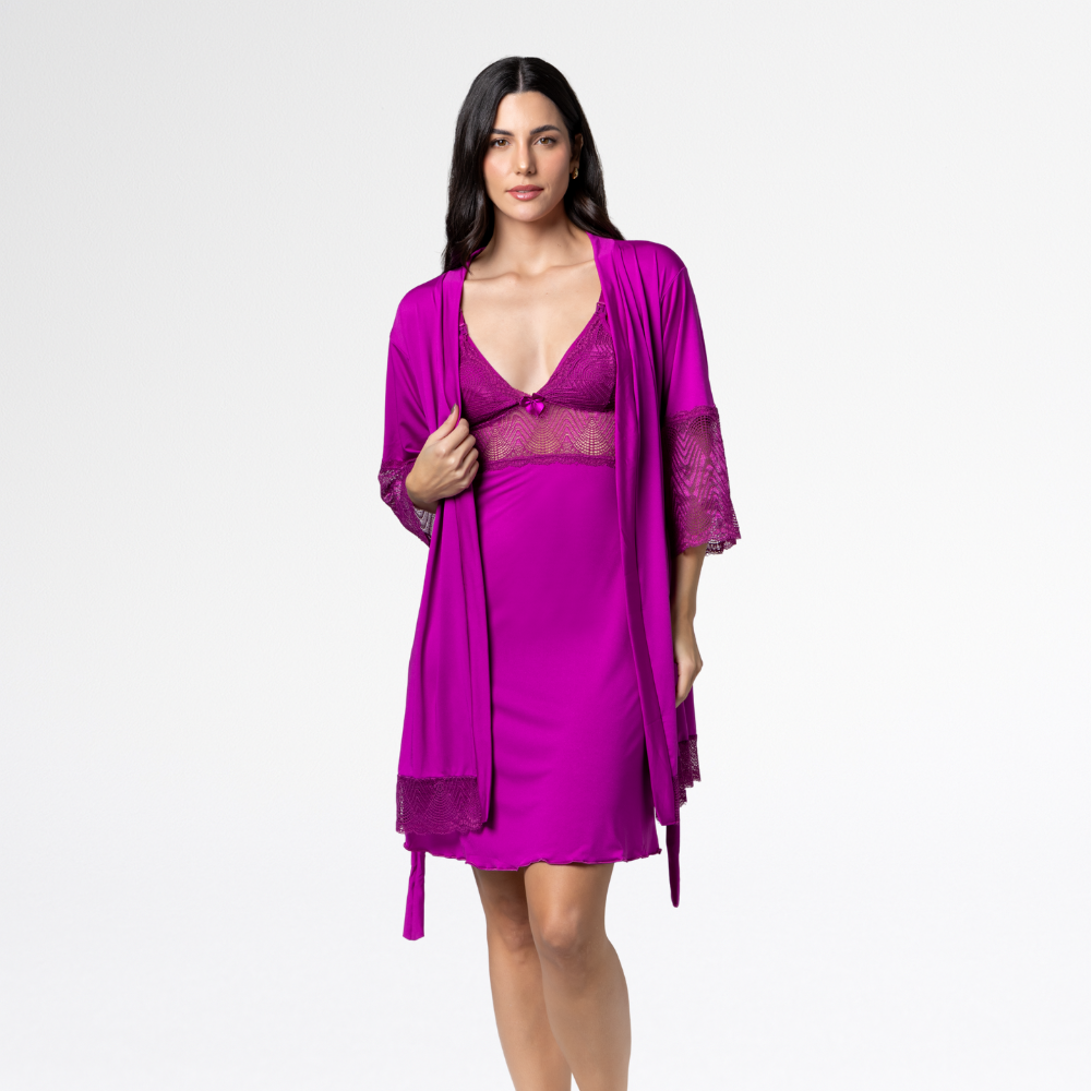 Kit Robe Noiva Camisola Amamentação Curta Gestante Maternidade - Altiê Intimate