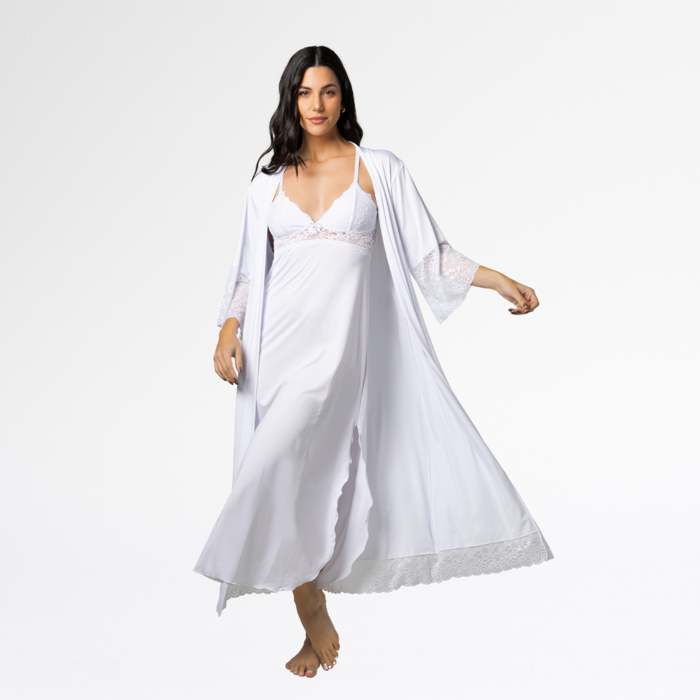 Kit Camisola Robe Longo Sensual Renda Conforto Feminino Luxo - Altiê Intimate