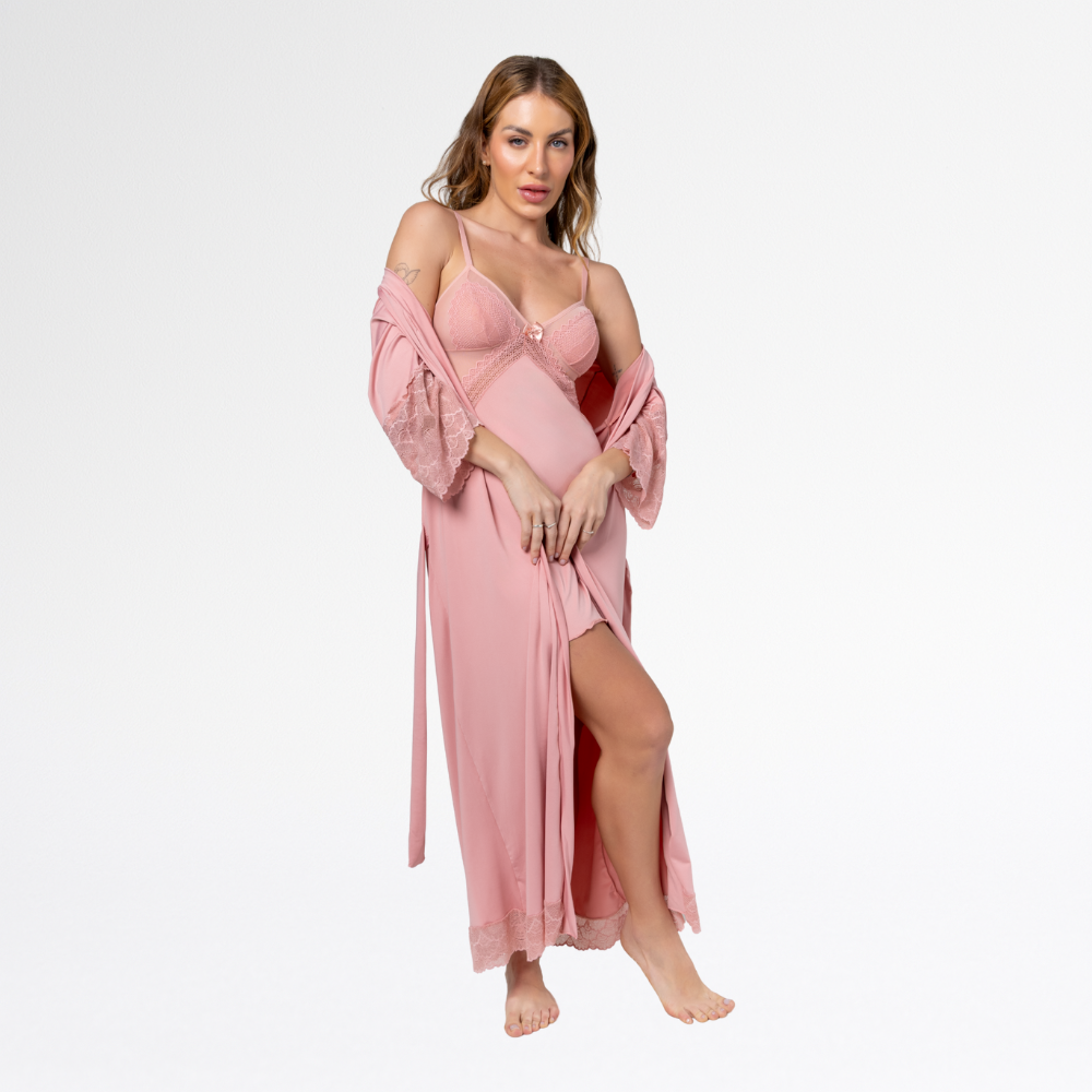Kit Robe Noiva Roupão Hobe Camisola Sensual Sexy Com Tule - Altiê Intimate