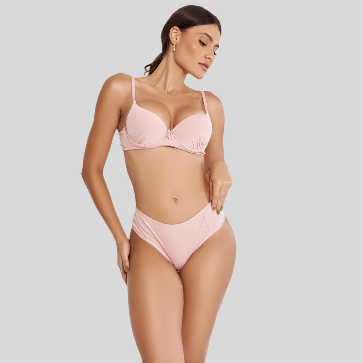 Conjunto Lingerie Calcinha Fio Duplo Sutia Canelado Pingente - Altiê Intimate