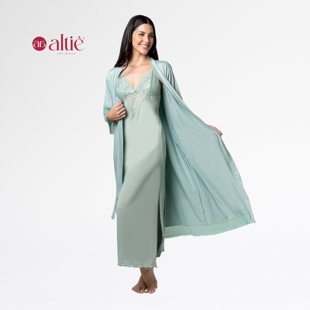 Kit Camisola Longa com Robe Luxo em Renda Feminino – Sensual, Elegante e Confortável - Altiê Intimate