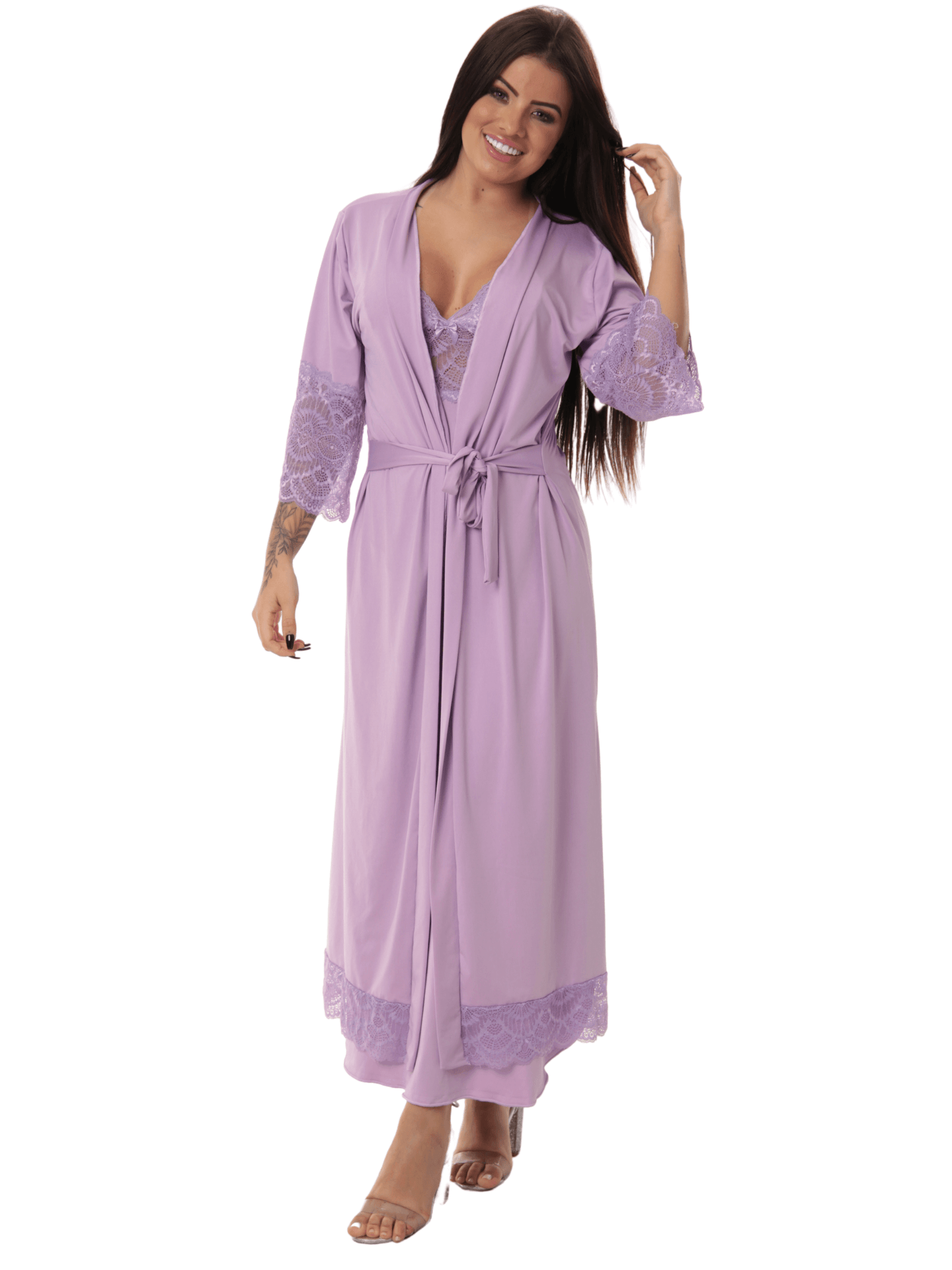 ROBE NOIVA FEMININO ROUPÃO DE RENDA LUXO HOBE-LAVANDA