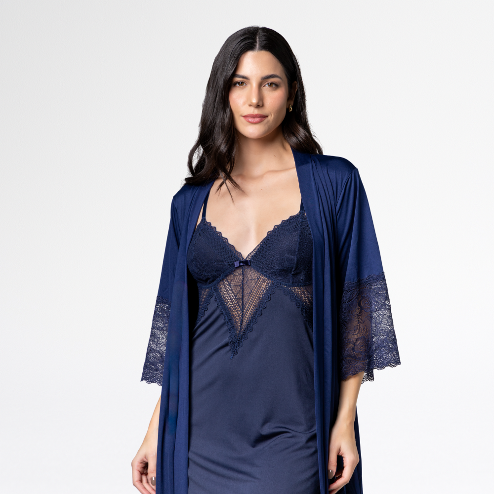 Kit Robe Feminino Luxo Noiva Camisola Renda Confortável - Altiê Intimate