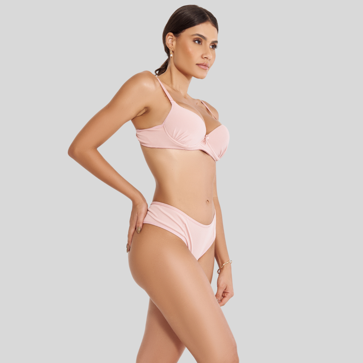 Conjunto Lingerie Calcinha Fio Duplo Sutia Canelado Pingente - Altiê Intimate