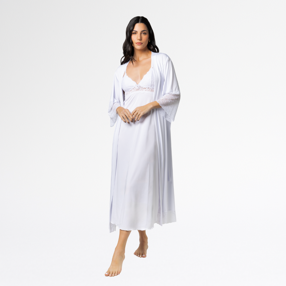 Kit Camisola Robe Longo Sensual Renda Conforto Feminino Luxo - Altiê Intimate