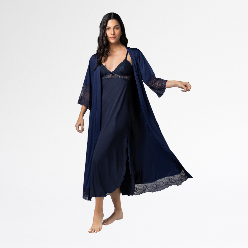 Kit Camisola Robe Longo Sensual Renda Conforto Feminino Luxo - Altiê Intimate