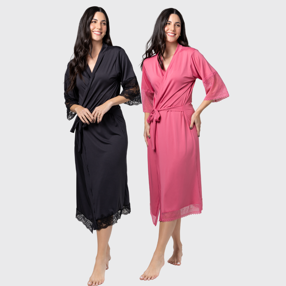 KIT 2 ROBE NOIVA FEMININO ROUPÃO DE RENDA LUXO HOBE - Altiê Intimate