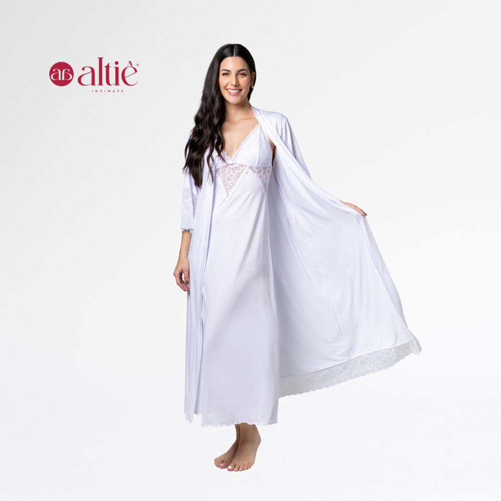 Kit Camisola Longa com Robe Luxo em Renda Feminino – Sensual, Elegante e Confortável - Altiê Intimate