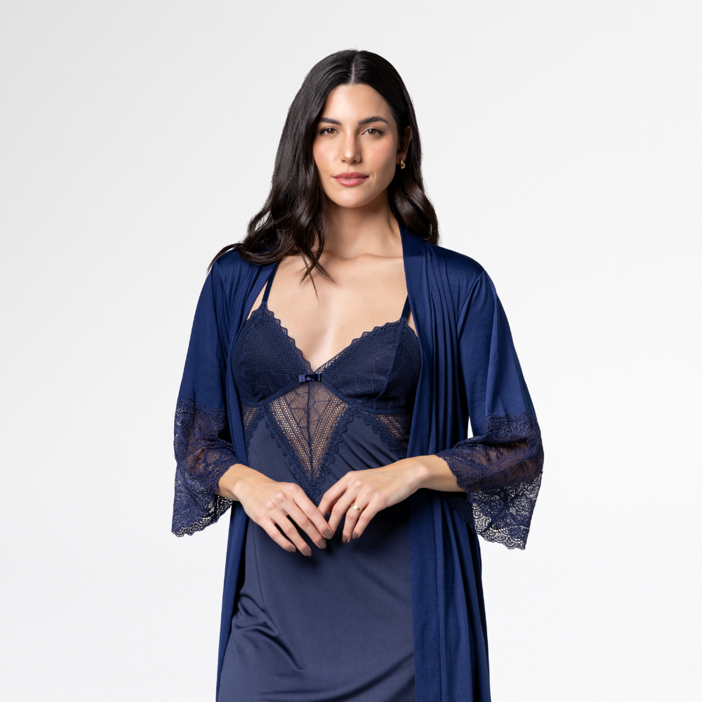 Kit Robe Feminino Luxo Noiva Camisola Renda Confortável - Altiê Intimate