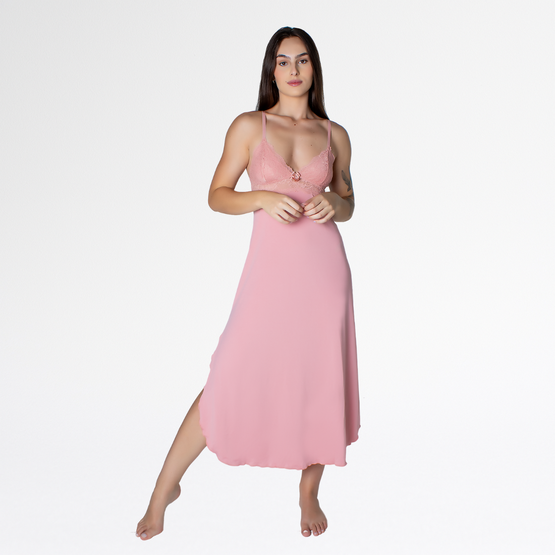 Camisola Longa Nadador Renda Luxo Alças Cruzadas Conforto - Romance - Altiê Intimate