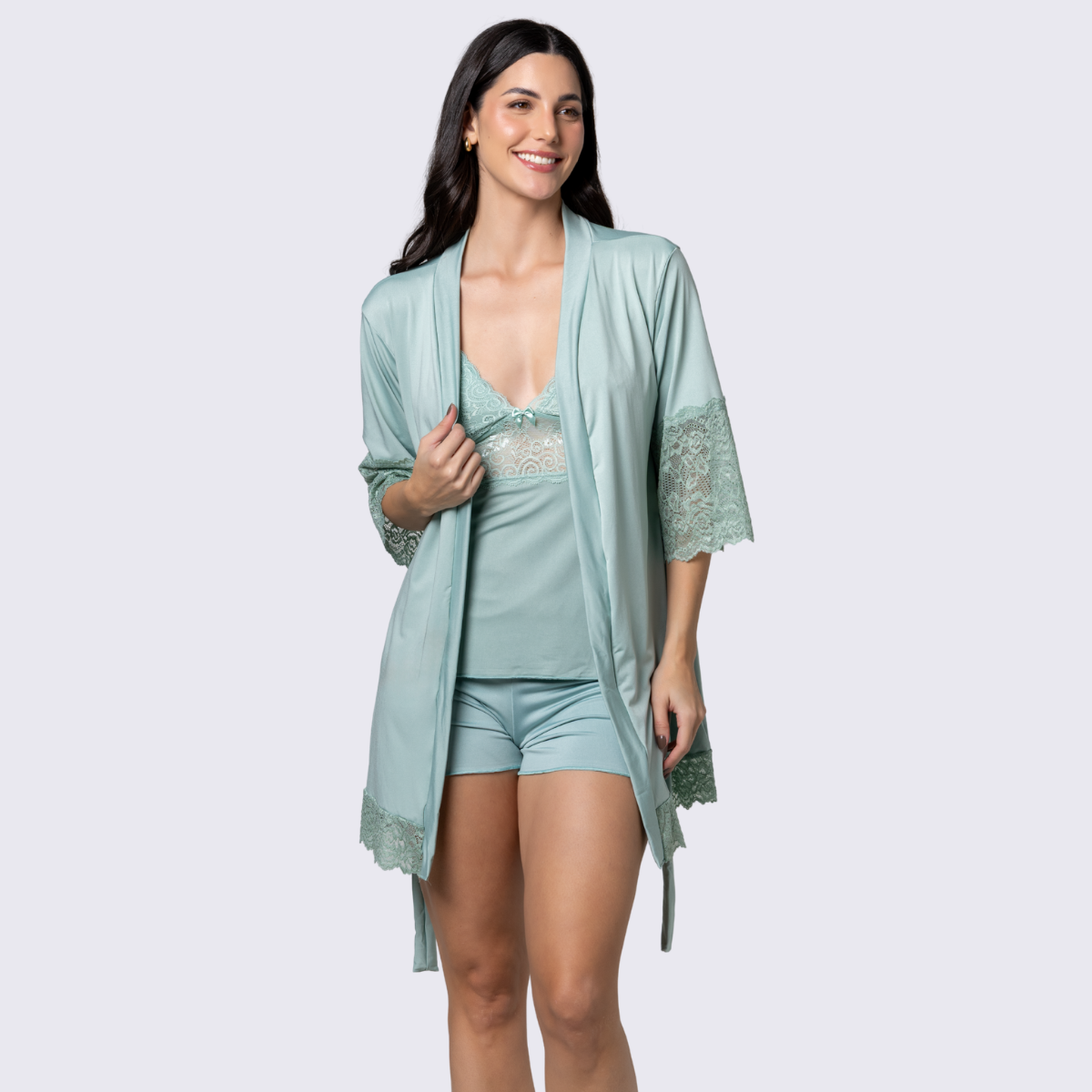 Kit Short Doll Pijama Amamentação Robe Luxo Renda Feminino - Altiê Intimate