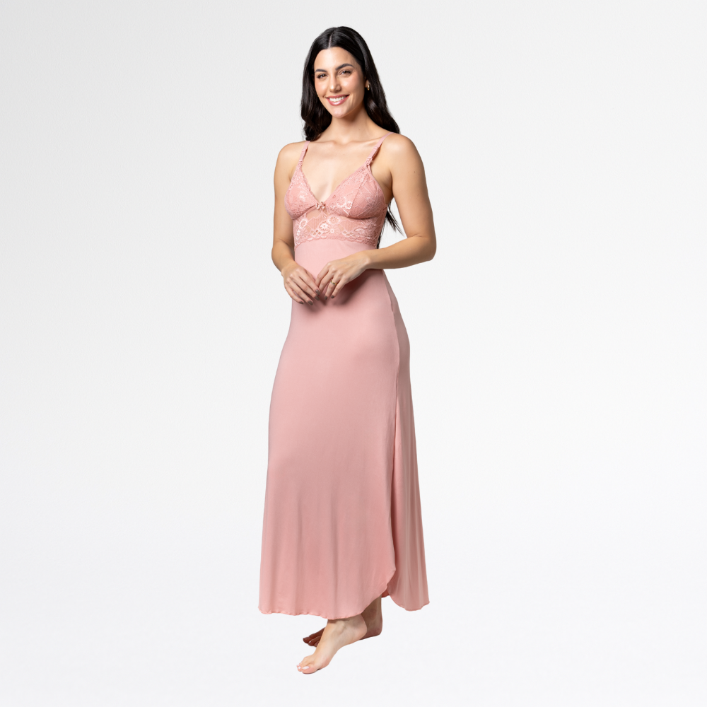 Camisola Longa Amamentação | Renda e Conforto Gestante