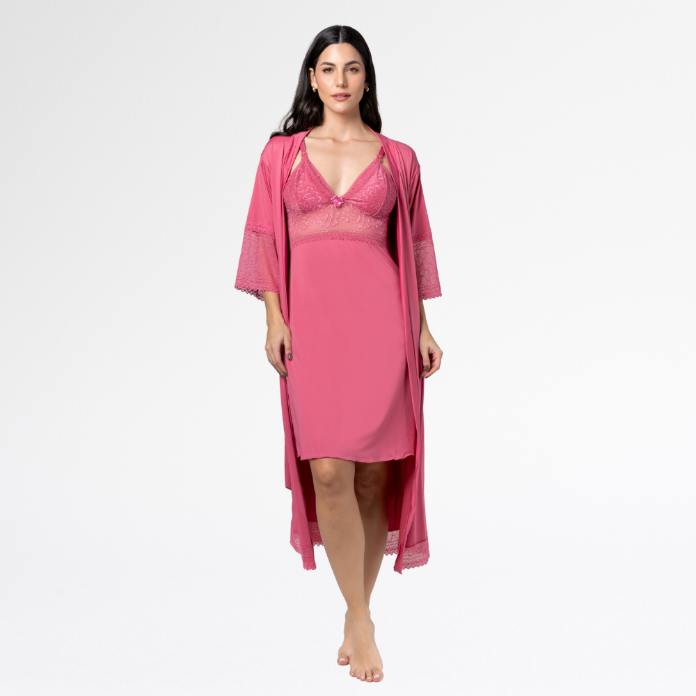 Kit Robe Noiva Roupão Camisola Amamentação Curta Maternidade - Altiê Intimate