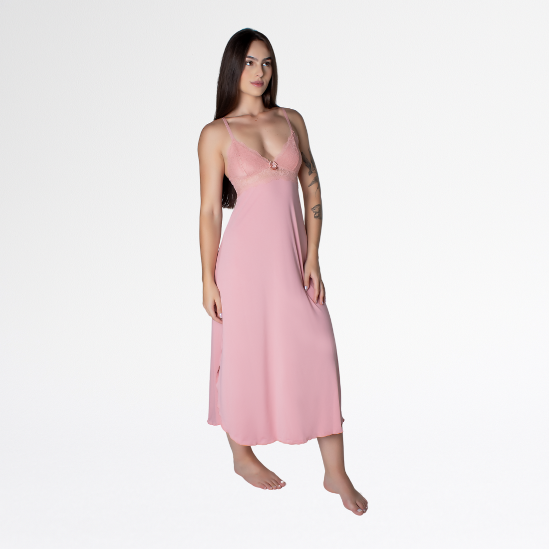 Camisola Longa Nadador Renda Luxo Alças Cruzadas Conforto - Romance - Altiê Intimate