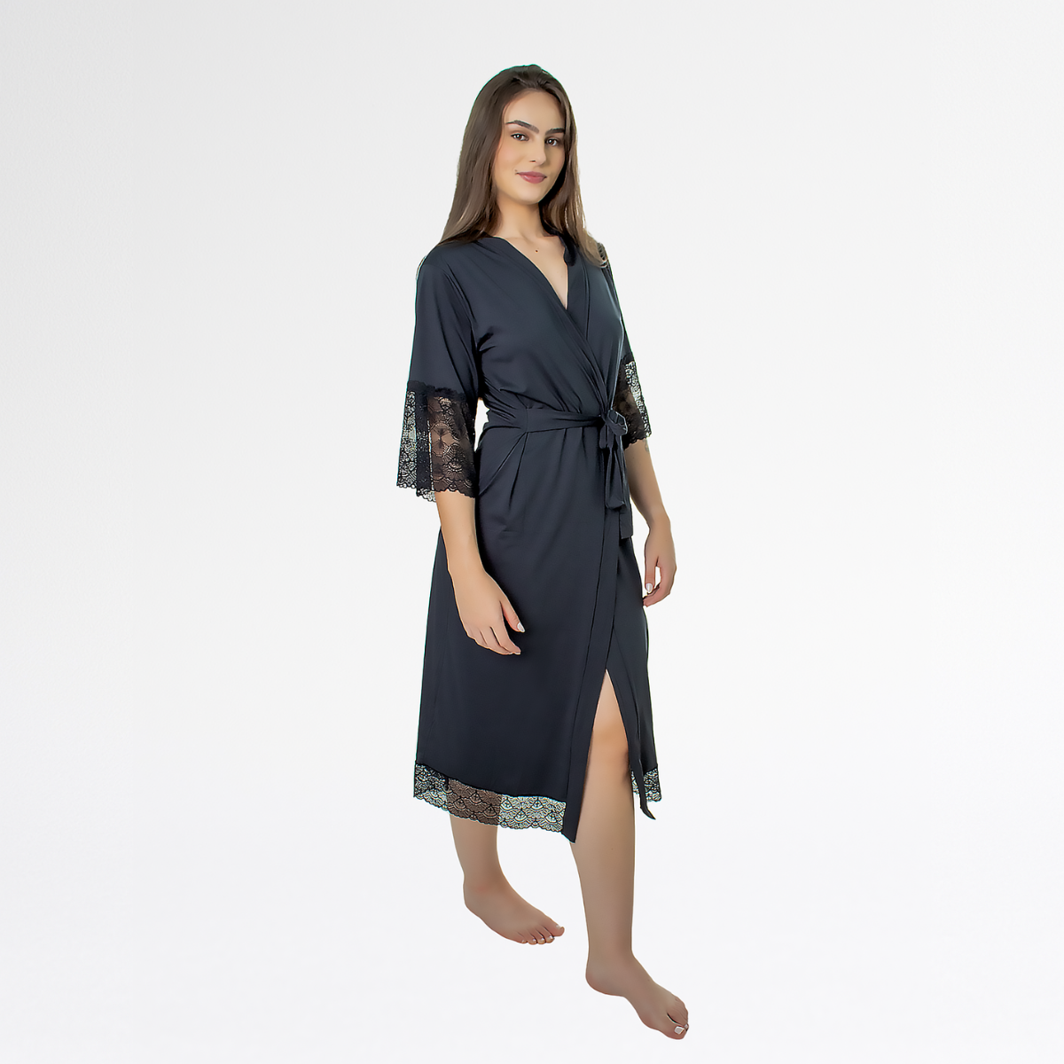 Kit Robe Noiva Roupão Camisola Amamentação Longa Maternidade - Preto - Altiê Intimate