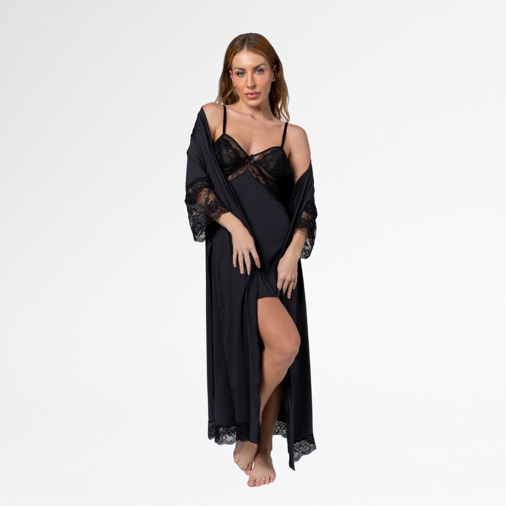 Kit Robe Noiva Roupão Hobe Camisola Sensual Sexy Com Tule - Altiê Intimate