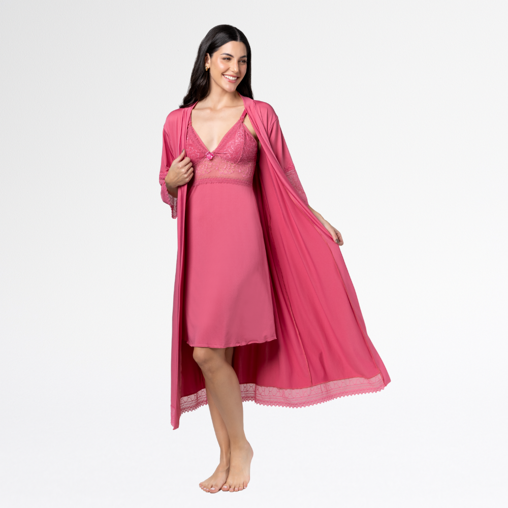 Kit Robe Noiva Roupão Camisola Amamentação Curta Maternidade - Altiê Intimate