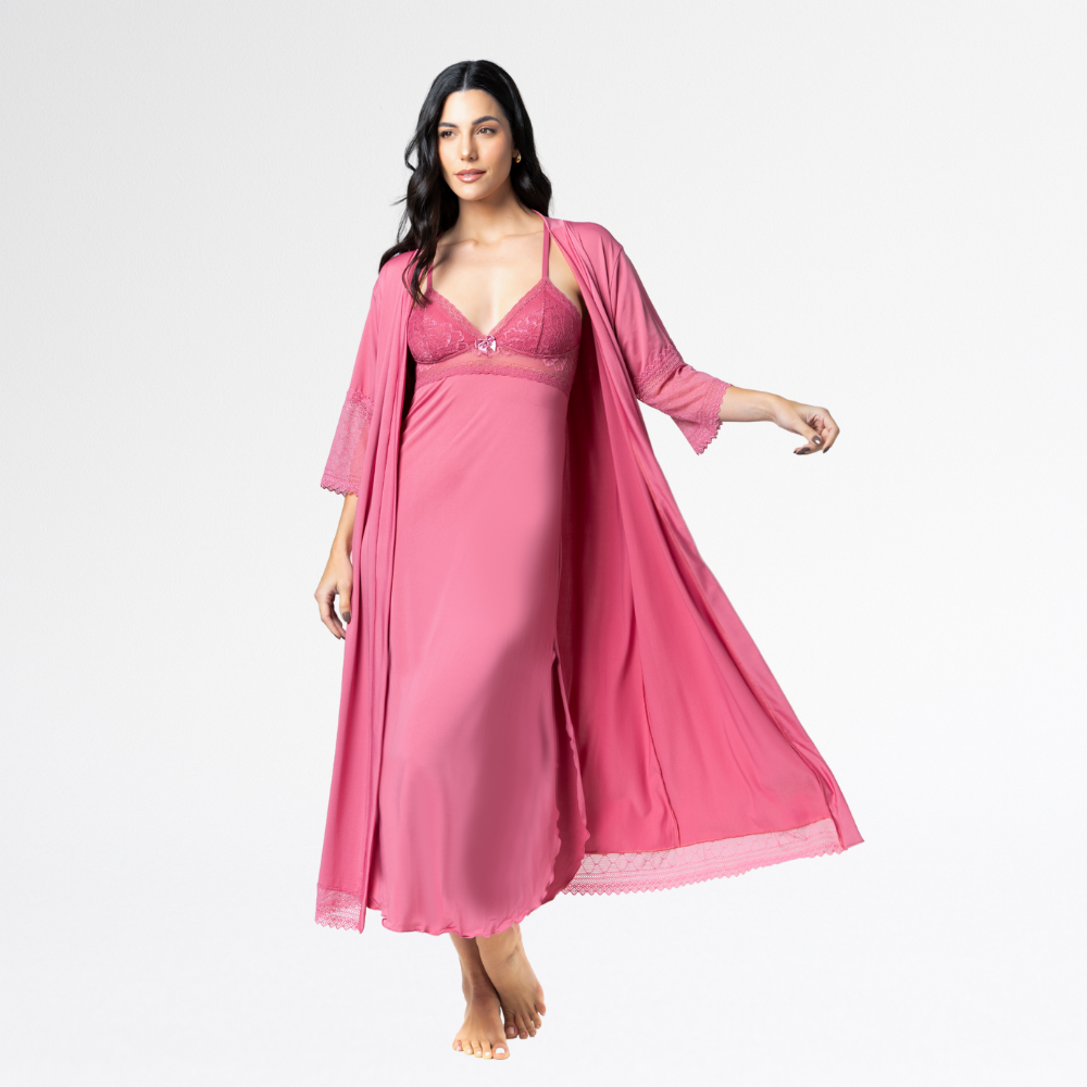 Kit Camisola Robe Longo Sensual Renda Conforto Feminino Luxo - Altiê Intimate