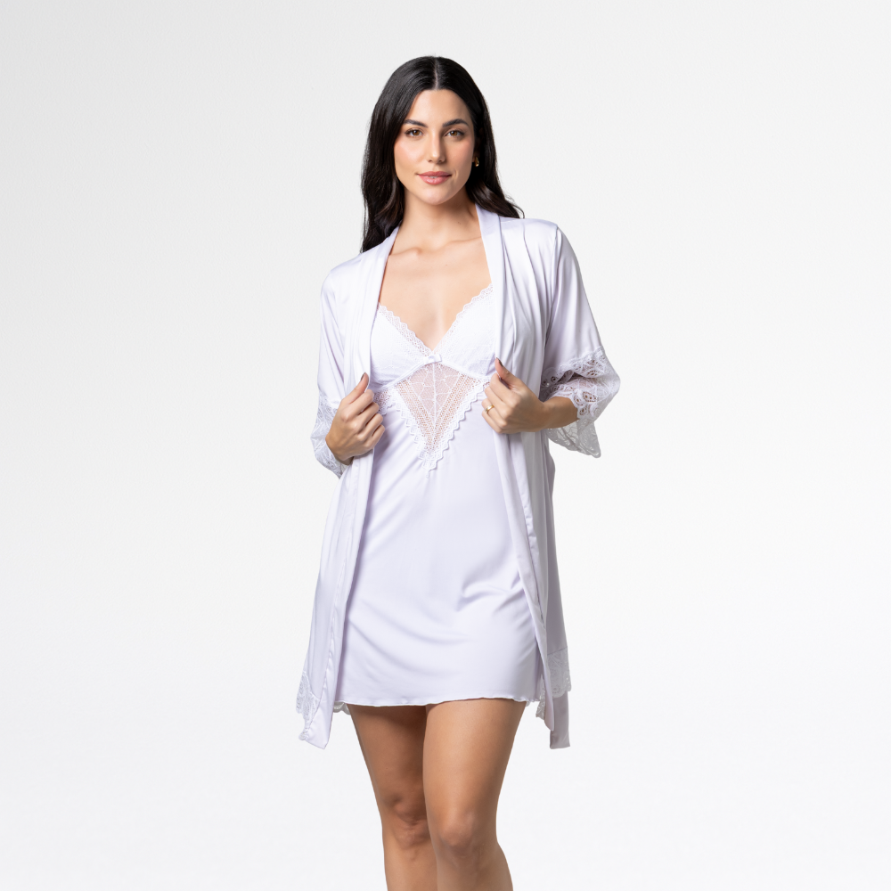 Kit Robe Feminino Luxo Noiva Camisola Renda Confortável - Altiê Intimate