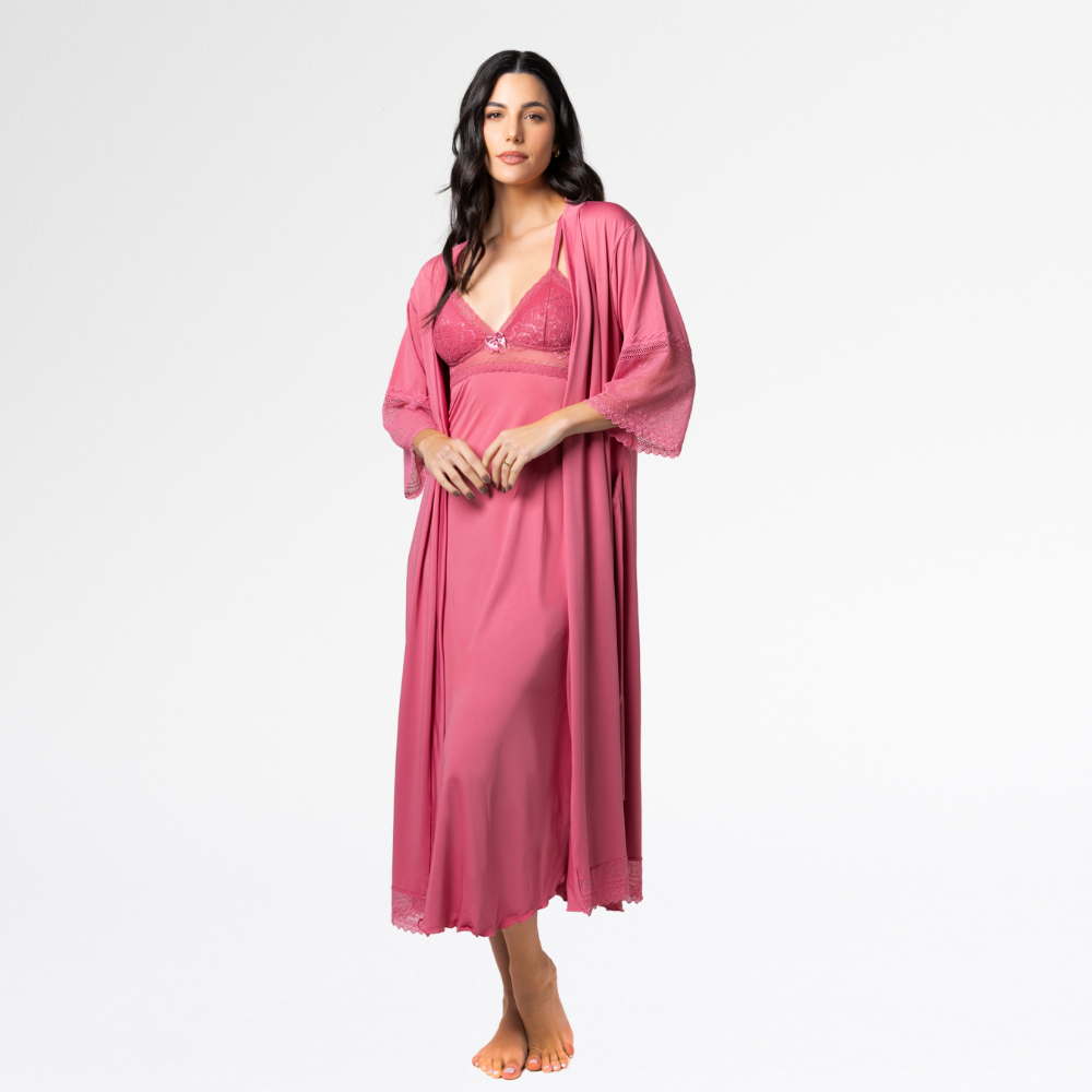 Kit Camisola Robe Longo Sensual Renda Conforto Feminino Luxo - Altiê Intimate