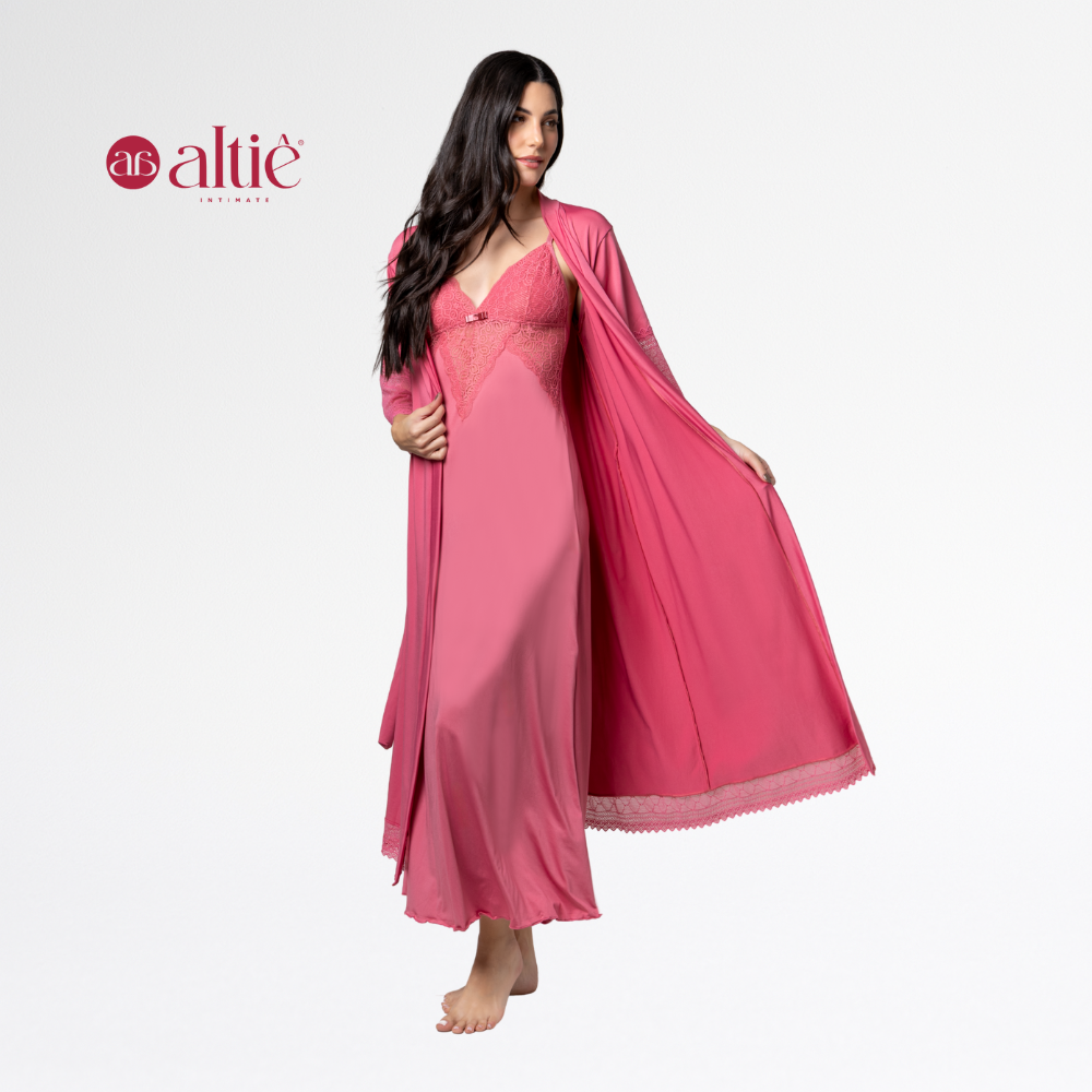 Kit Camisola Longa com Robe Luxo em Renda Feminino – Sensual, Elegante e Confortável - Altiê Intimate