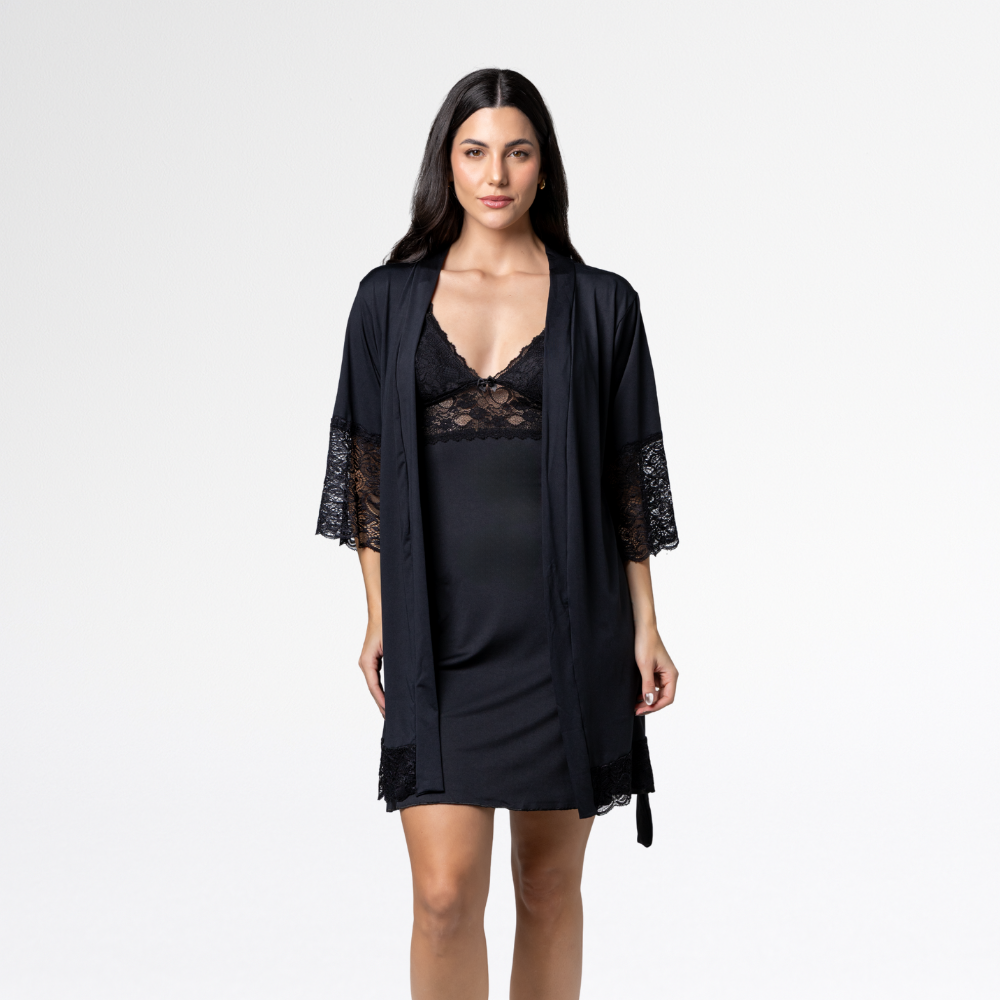 Kit Robe Noiva Camisola Amamentação Curta Gestante Maternidade - Altiê Intimate