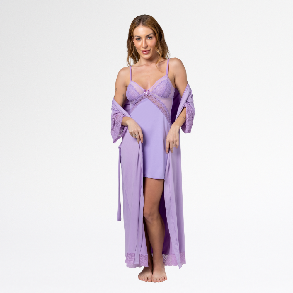 Kit Robe Noiva Roupão Hobe Camisola Sensual Sexy Com Tule - Altiê Intimate