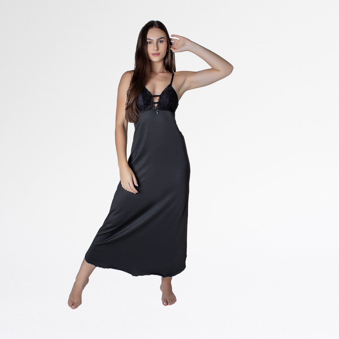 Camisola Renda Sensual Longa Conforto Elegante Feminina - Preto - Altiê Intimate