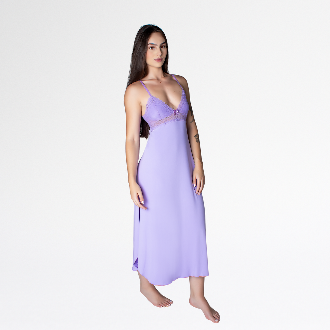 Camisola Longa Nadador Renda Luxo Alças Cruzadas Conforto - Lavanda - Altiê Intimate
