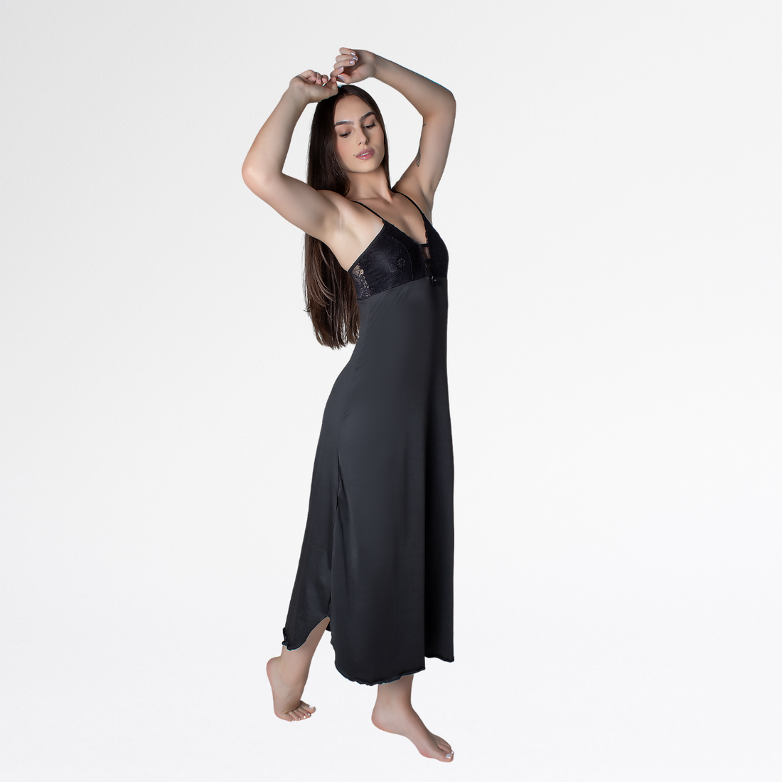 Camisola Renda Sensual Longa Conforto Elegante Feminina - Preto - Altiê Intimate
