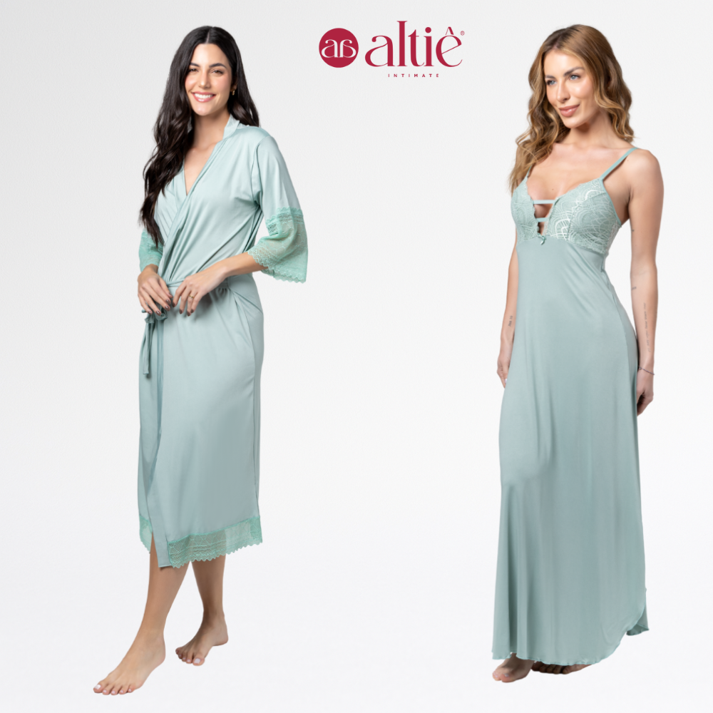 Kit Serenity Luxo – Robe Longo + Camisola Longa em Renda Feminina - Altiê Intimate