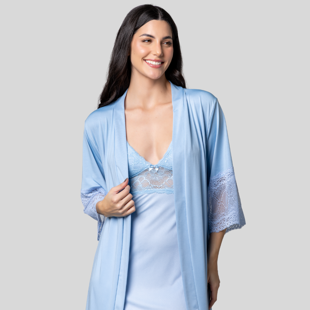 Kit Robe Noiva Camisola Amamentação Curta Gestante Maternidade - Altiê Intimate