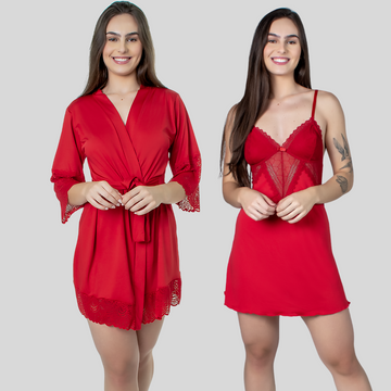 Kit Robe Feminino Luxo Noiva Camisola Renda Confortável