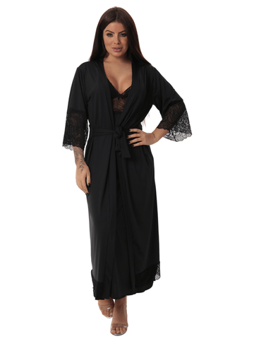 ROBE NOIVA FEMININO ROUPÃO DE RENDA LUXO HOBE-PRETO