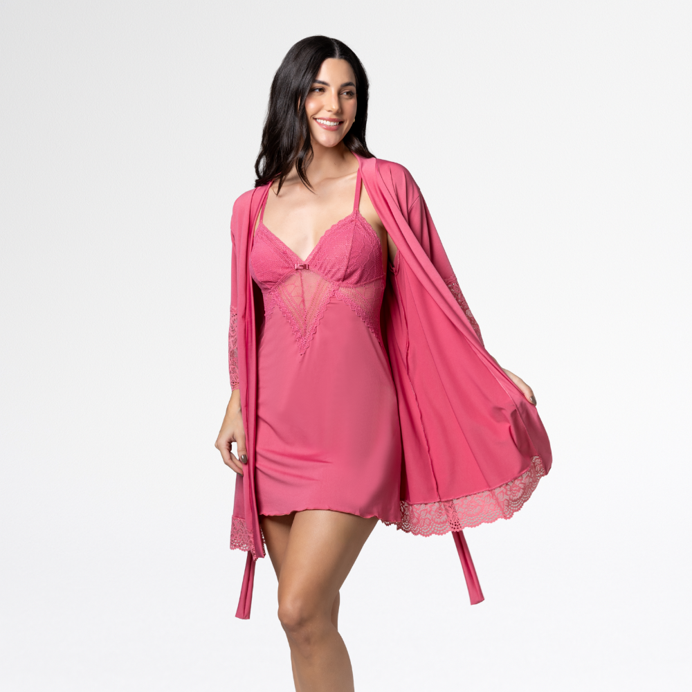 Kit Robe Feminino Luxo Noiva Camisola Renda Confortável - Altiê Intimate