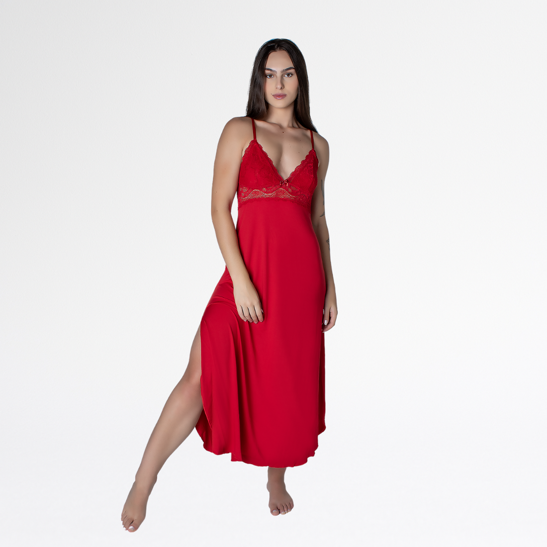 Camisola Longa Nadador Renda Luxo Alças Cruzadas Conforto - Rubi - Altiê Intimate