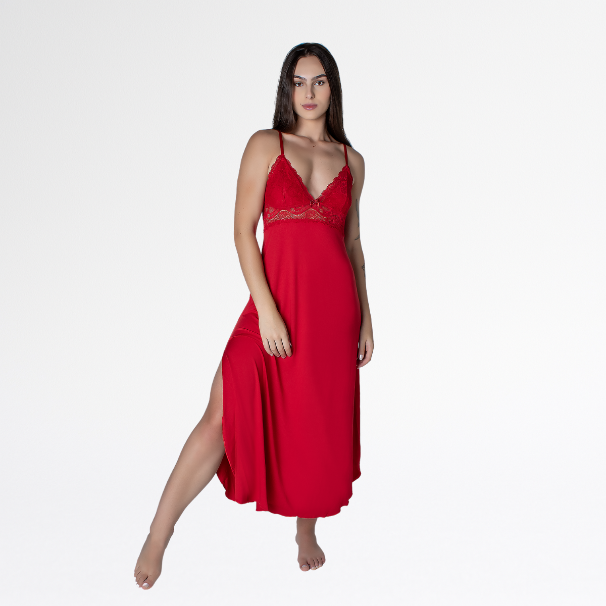 Camisola Longa Nadador Renda Luxo Alças Cruzadas Conforto - Rubi - Altiê Intimate