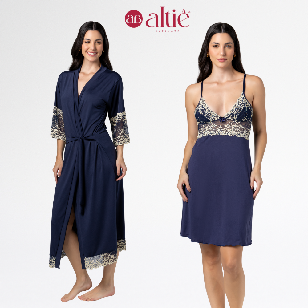 Kit Robe Longo Bicolor com Camisola Curta Bicolor Feminino | Elegância, Conforto e Luxo para Noite - Altiê Intimate