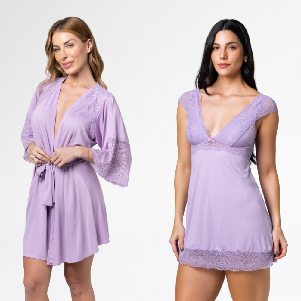 Kit Robe Curto Luxo Renda + Camisola Curta Luxo em Renda | Elegância, Conforto e Sensualidade. - Altiê Intimate