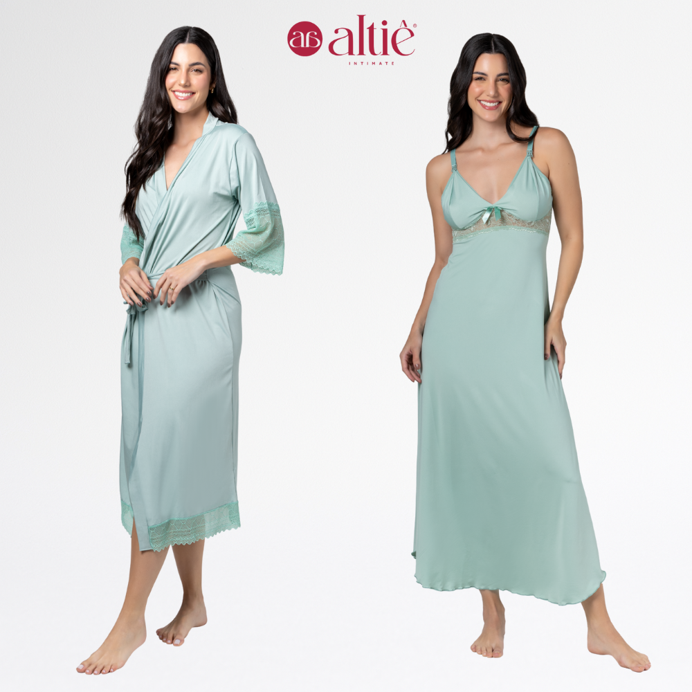 Kit Camisola Longa com Robe Feminino em Renda Luxo – Elegante, Confortável e Sofisticado - Altiê Intimate