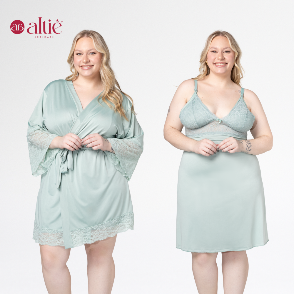 Kit Robe Curto Plus Size Amamentação + Camisola com Abertura Frontal Premium | Pós-Parto, Maternidade, Elegância e Conforto - Altiê Intimate