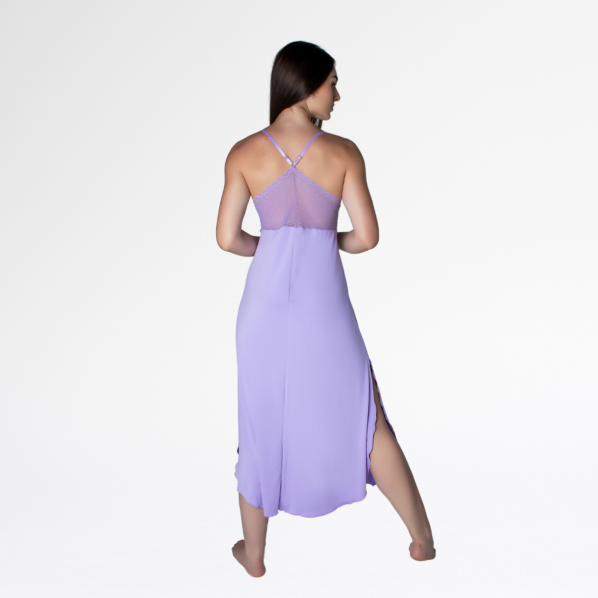 Camisola Longa Nadador Renda Luxo Alças Cruzadas Conforto - Lavanda - Altiê Intimate