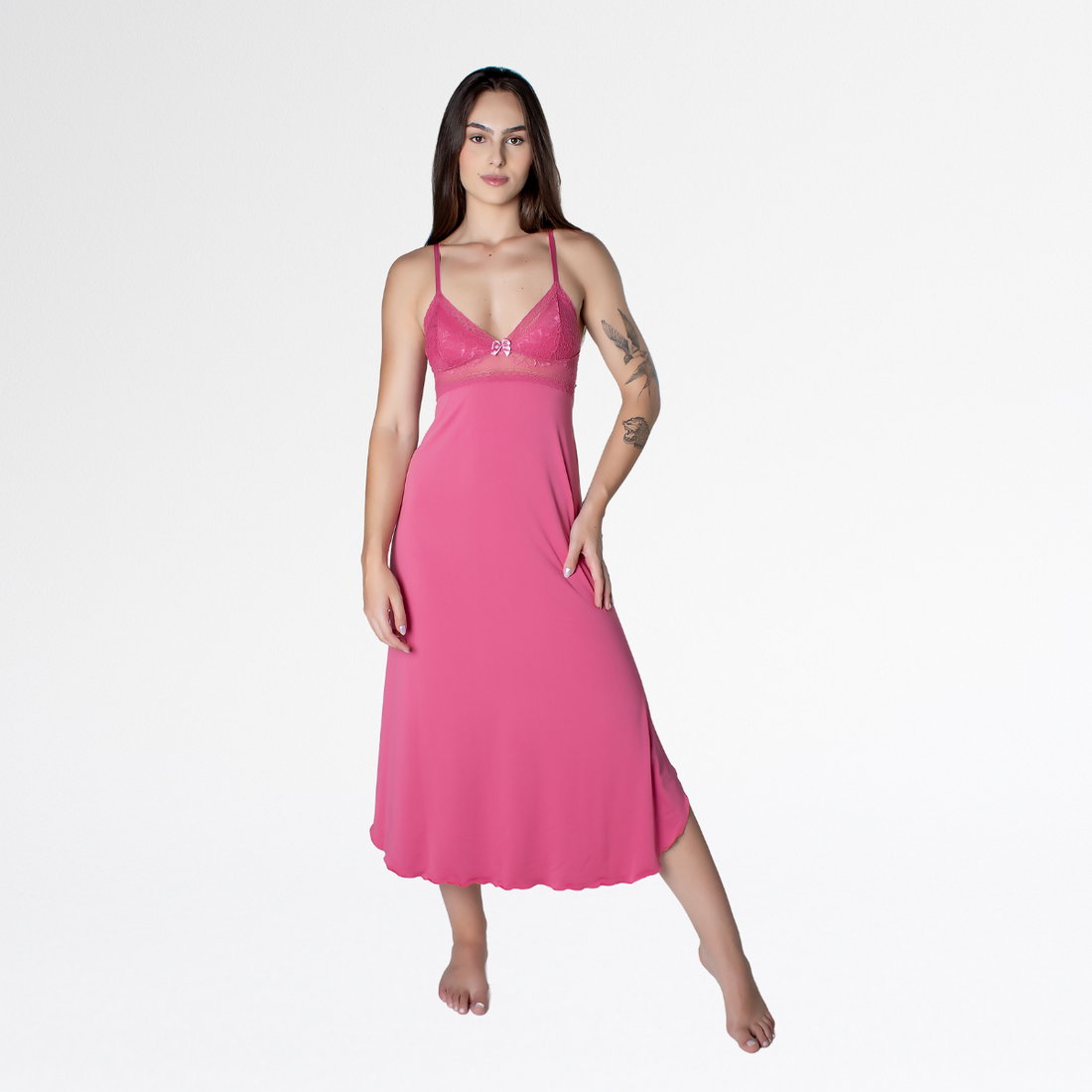 Camisola Longa Nadador Renda Luxo Alças Cruzadas Conforto - Sandia - Altiê Intimate