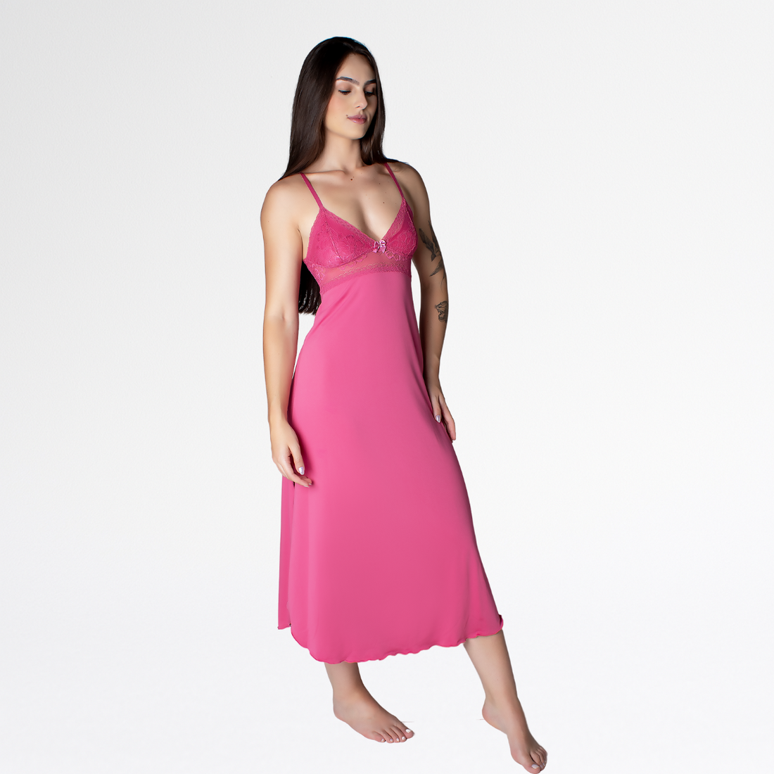 Camisola Longa Nadador Renda Luxo Alças Cruzadas Conforto - Sandia - Altiê Intimate